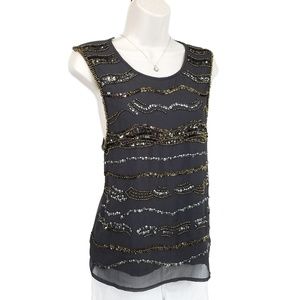 BKE Boutique tank top beads sequins gray L